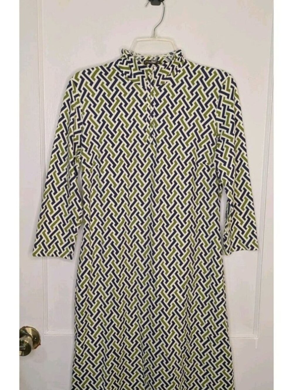 J McLaughlin Catalina Cloth Dress Sz M Geometric Print Quarter Zip Mock Neck